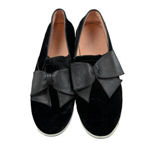 Kate Spade Delise Black Velvet Leather Lined Bow slip-on sneakers sz 8.5